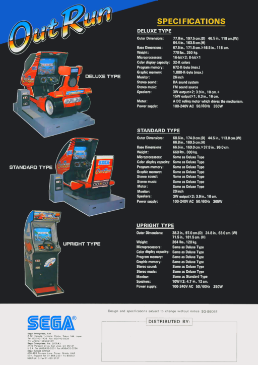 Out Run (deluxe sitdown earlier version) Arcade Game Cover